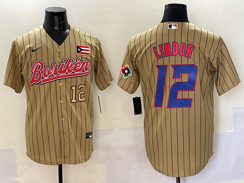 Men Puerto Rico 12 Lindor Brown Stripe Joint Name 2025 Nike MLB Jersey style 8